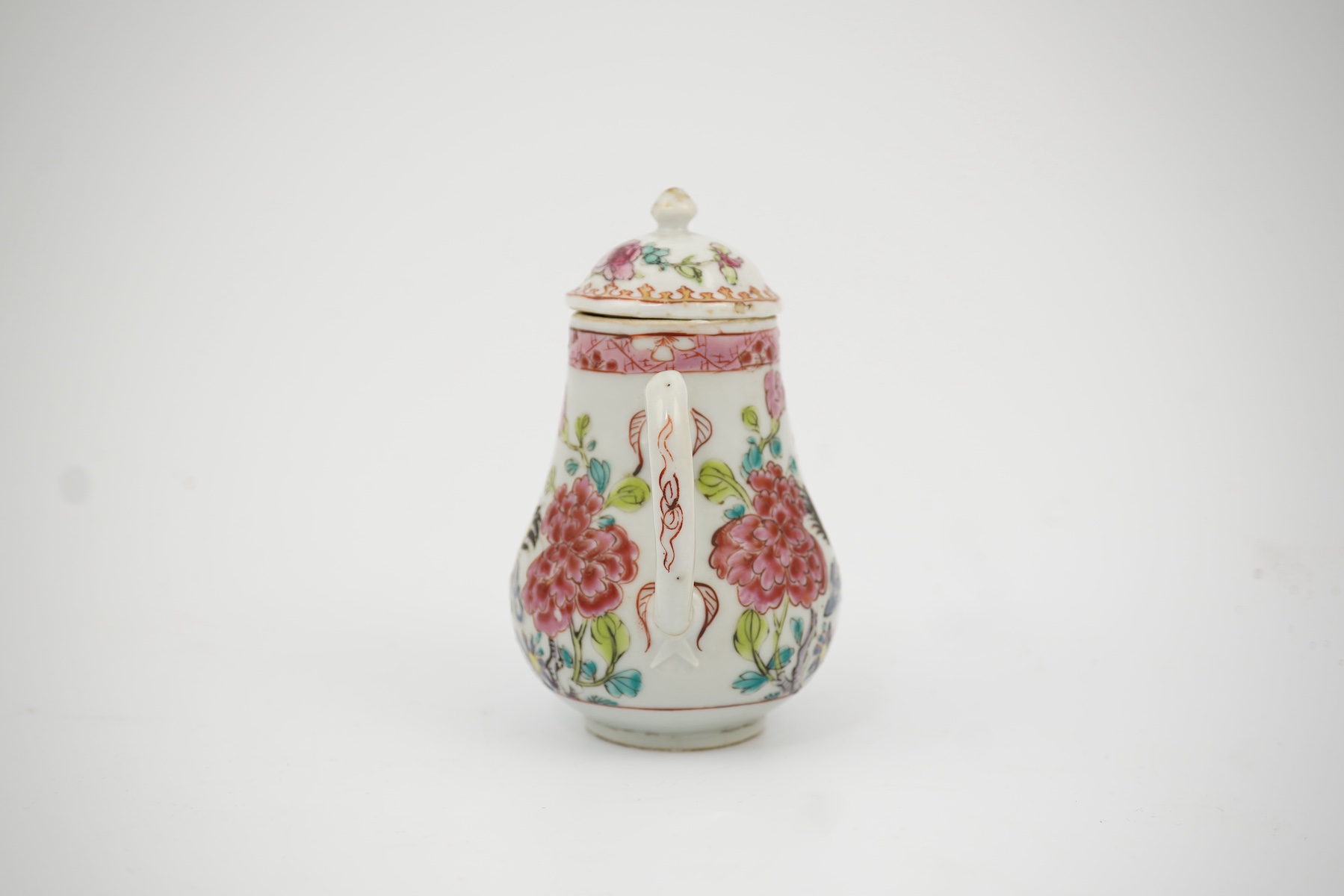 A Chinese famille rose ‘cockerel’ cream jug and cover, Yongzheng period